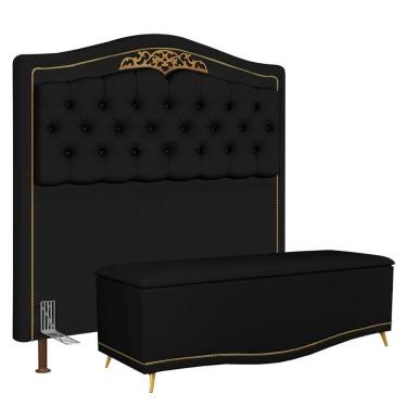 Imagem de Cabeceira Cama Box Casal Queen 160cm com Calçadeira Baú Imperial J02 Sintético Preto - Mpozenato