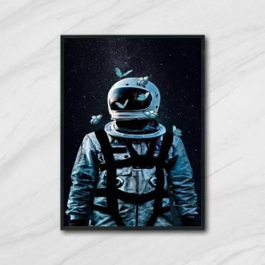 Imagem de Quadro Decorativo Astronauta E Borboletas 24X18Cm Preta
