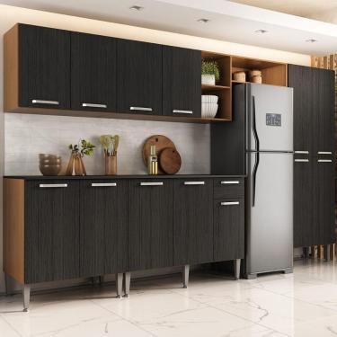 Imagem de Armário Cozinha Modulada Completa 298cm Pequim Top Multimóveis Mp3769 Madeirado-preto