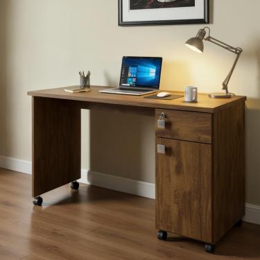 Imagem de Escrivaninha Para Escritorio 135cm Com Rodinhas Canela