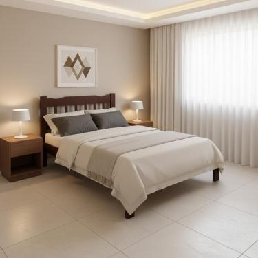 Imagem de Cama Casal Com Colchão Em Madeira Maciça Perola Castanho
