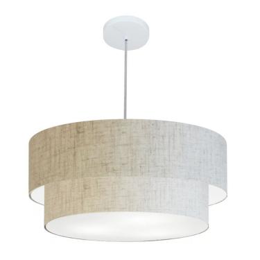 Imagem de Lustre Pendente Duplo Cilíndrico MD-4357 para Áreas Internas com Cúpula em Tecido 60x50cm Bivolt Rústico-bege Vivare