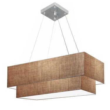 Imagem de Lustre Pendente Duplo Retangular Md-4321 para Ambiente Interno com Cúpula em Tecido Bivolt Bege Vivare Brasil Iluminação