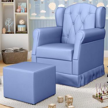 Imagem de Poltrona De Amamentação Fixa Com Puff Lucy P04 Sintético Azul - Mpozenato