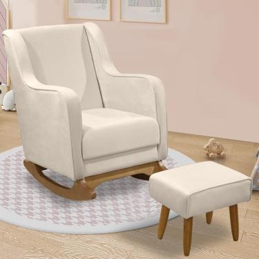 Imagem de Poltrona Amamentação Base Balanço E Puff Vick Veludo Off F03 - Mpozenato