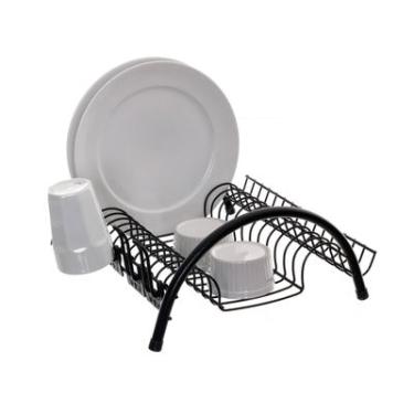 Imagem de Escorredor de Louças Aço 15 Pratos Metaltru Preto Compacto Antiferrugem