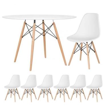 Imagem de Kit Mesa Laráz Redonda Eames + 6 Cadeiras Eames DSW Branco - Laraz