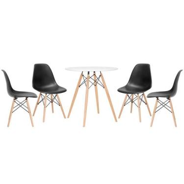 Imagem de Laraz, Mesa redonda Eames 70 cm branco + 4 cadeiras Eiffel Dsw