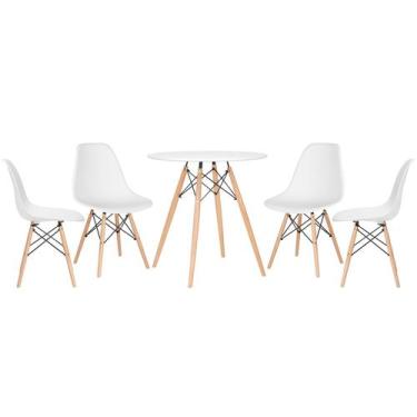 Imagem de Kit Mesa Laráz Redonda Eames + 4 Cadeiras Eames DSW Branco - Laraz