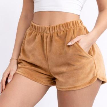 Imagem de Short Feminino Veludo Geladinho Do P Ao Xgg Leve Com Bolso Caramelo Co