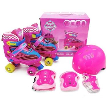 Imagem de Patins Quad Infantil Menina Ajustável 34 a 37 Kit Proteção - Unitoys