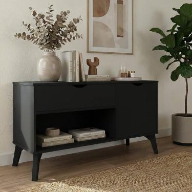 Imagem de Aparador London Retrô com 1 Porta e 1 Gaveta 108cm Preto RV Móveis para Sala e Corredor