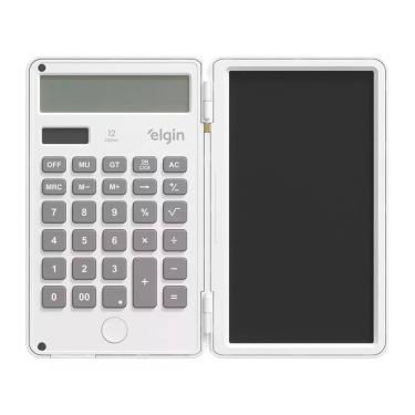 Imagem de Calculadora com Tela para Anotação Elgin Visor LCD 12 Dígitos Memória Função GT Bateria CR2025 Branco