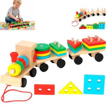 Imagem de Brinquedo Trem Madeira Encaixe Montessori De Formas 24pçs COR:MADEIRA,