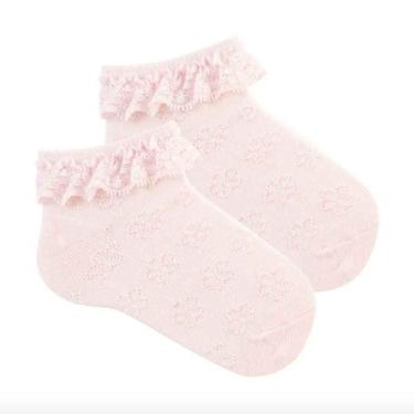 Imagem de Meia de bebe com babadinhos rosa Cia da Meia 17 a 22