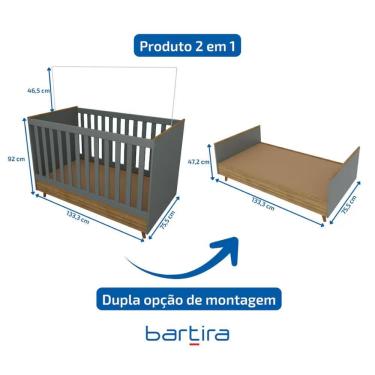 Imagem de Quarto Infantil Completo Ternura Berço Conversível 3 Portas 2 Gavetas MDP Azul Wood Bartira Móveis