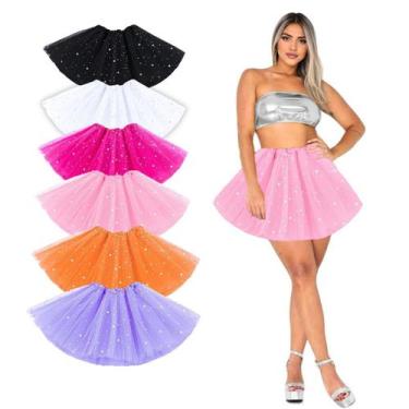 Imagem de Saia Curta de Tule Feminina Adulta Gliter Festa Carnaval Bloquinho Dan