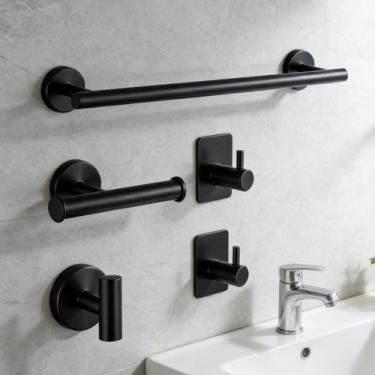 Imagem de Kit Acessorio Banheiro Toalheiro Acabamento Fosco Aço Inoxidável 5 Peç