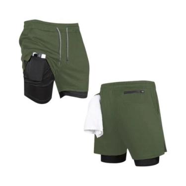 Imagem de Shorts De Treino Masculinos 2 Em 1 De Secagem Rápida, Cor Sólida, Para