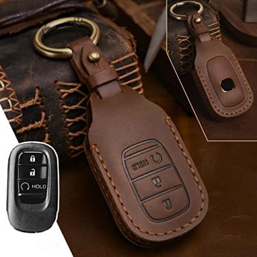 Imagem de SELIYA Capa de couro para chave remota de carro, adequada para Honda Vezel Civic Accord 2021, 3 botões, marrom