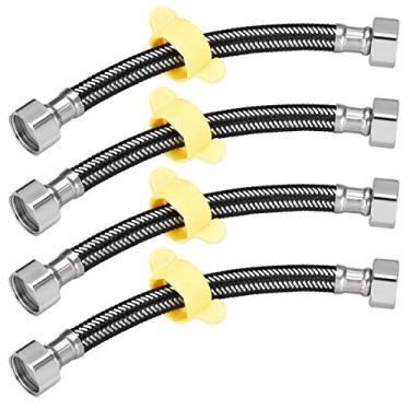 Imagem de Conector de linha de suprimento de torneira Uxcell IPS fêmea 1/2 polegada IPS fêmea 8 polegadas de comprimento Nylon trançado 304 Mangueira de aço inoxidável 4 peças