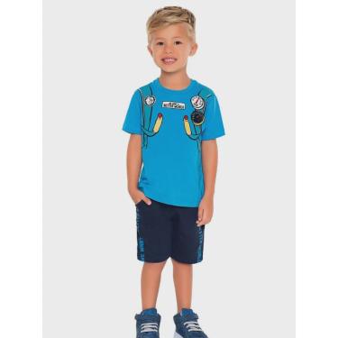 Imagem de Camiseta Infantil Verão Menino, Azul, Estampa Interativa, Paraquedismo - Fakini