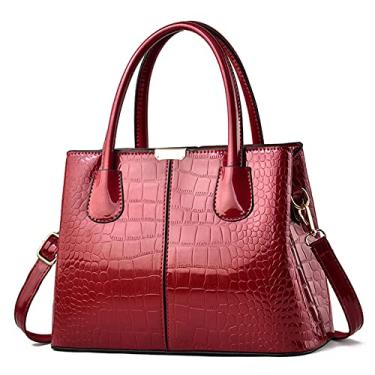 Imagem de Bolsa grande de couro para mulheres alça superior bolsa transversal padrão crocodilo bolsa de ombro bolsas tote, Vermelho