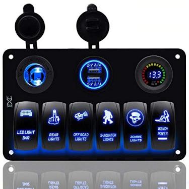 Imagem de Painel de interruptor de LED de 6 entradas à prova d'água com barra de luz com isqueiro e USB duplo e voltímetro para trailers de carros de 12 V, UTVs