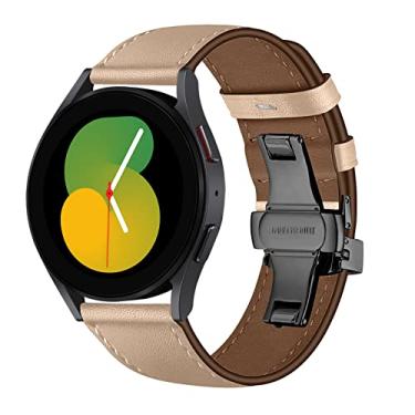 Imagem de Pulseira de couro para Samsung Galaxy Watch 5 Pulseira de 40 mm 44 mm/5 Pro 45 mm/Galaxy Watch 4 Band 40 mm 44 mm/4 Classic 42 mm 46 mm/3 41 mm/Active Active 2, pulseira de couro feminina masculina de 20 mm, fivela preta, damasco