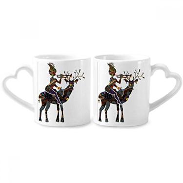 Imagem de Conjunto de canecas de porcelana para casais, aborígenes africanos, negras, cervo, grande, casal, cervo, coração, coração