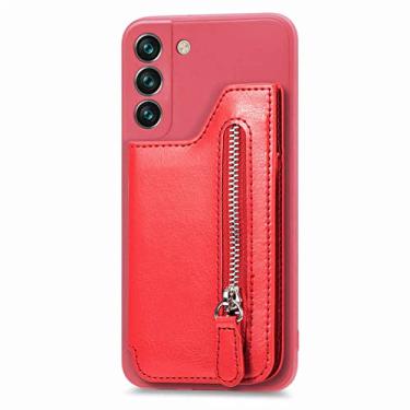 Imagem de Estojo de couro para cartões de carteira com zíper para Samsung Galaxy S22 Ultra S21 S20 FE Note 20 A73 A53 A52 A23 A33 A32 estojo de cartão vermelho para Galaxy S20Plus