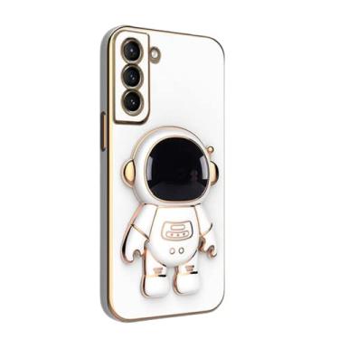 Imagem de Capa de telefone preta com suporte de papelão 3D para Samsung Galaxy Note20 Ultra Note10 A73 A72 A33 A52S A02S Capa traseira chapeamento de astronauta suporte à prova de choque câmera de proteção (branca, Samsung A30S)