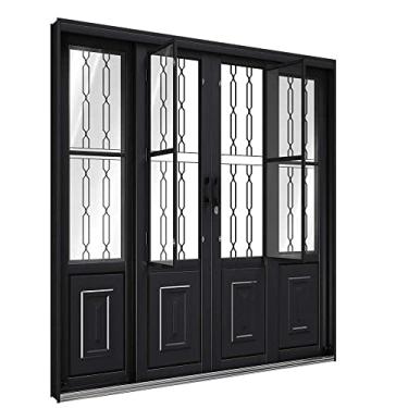 Imagem de Porta de Correr de Aço com Postigo 213 x 200 x 13 cm Preto 4 Folhas Grade Mosaico Riobras Pronta