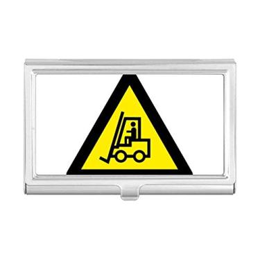 Imagem de Símbolo de aviso amarelo preto empilhadeira triângulo porta-cartões de visita porta-cartões carteira caixa de bolso