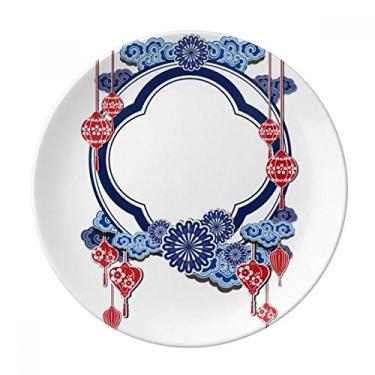 Imagem de Prato de amor de flor azul da cultura chinesa decorativo de porcelana salver talheres, prato de jantar