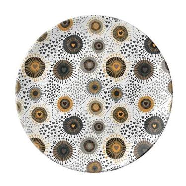 Imagem de Pratos de pétalas de flores abstratas amarelas e pretas de porcelana decorativa Salver louças de jantar