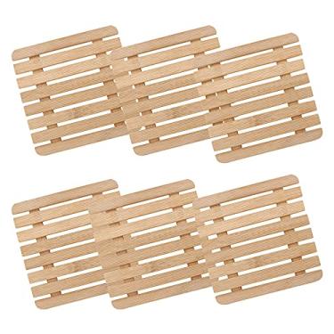 Imagem de Kit 06 Descanso de Panela e Travessa Suporte Apoio Quadrado em Bambu 17 cm Mesa Posta Servir