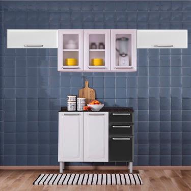 Imagem de Cozinha Itatiaia Luce com Armários Aéreos e Balcão 2 Gavetas 8 Portas 3 Vidros Preto / Branco
