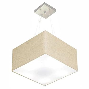 Imagem de Lustre Pendente Quadrado Cúpula Tecido 25/45x45 cm, Vivare Iluminação, Pendente4197 RST, Rustico Bege, Médio