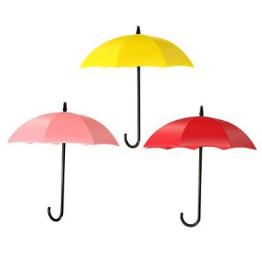Imagem de 3 peças/lote gancho de parede em forma de guarda-chuva armazenamento criativo livre de unhas suporte de chave cabide de cozinha acessórios de banheiro decoração de casa (vermelho, rosa, amarelo)