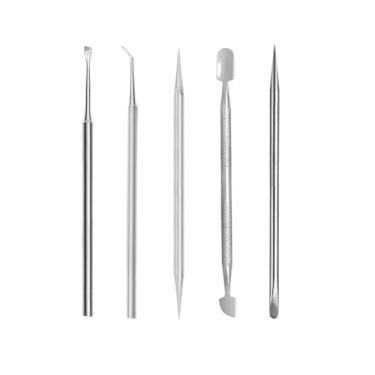 Imagem de Kit Manicure Profissional 5 Itens Espátulas Palitos Aço Inox Pedicure Podologia Cutemax
