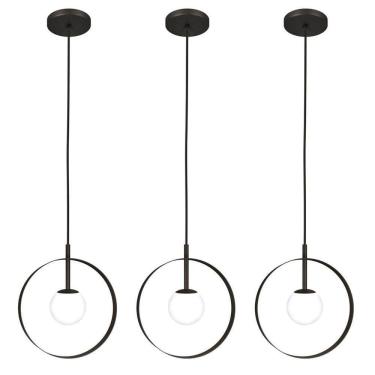 Imagem de Kit 3 Luminárias Pendente Teto Círculo Globo Moderno Preto