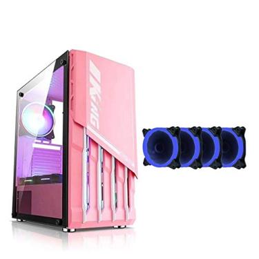 Imagem de Gabinete Gamer ATX Case, Mid-Tower PC Gaming Case ATX/M-ATX/ITX - Front I/O USB 3.0 Port - Tempered Glass Side Panel - Support Water Cooling - With Blue Aperture Fan (Style : 4 fan)