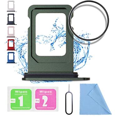Imagem de ASDAWN Substituição para iPhone 13 Suporte de bandeja para cartão SIM compatível com iPhone 13 Slot para bandeja de cartão SIM à prova d'água anel de borracha e pino SIM (versão SIM único) (verde)