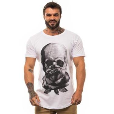 Imagem de Camiseta Longline Premium Masculina MXD Conceito Caveira e Rosa-Masculino