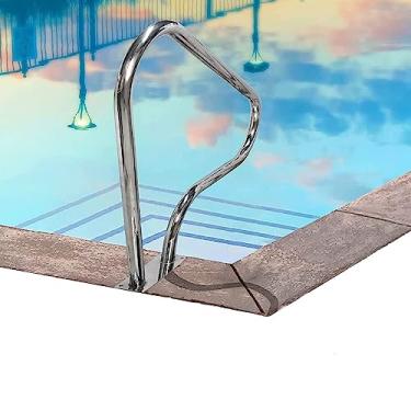 Imagem de Corrimão de piscina enterrada em aço inoxidável 304 com capa azul, capacidade de carga de 118 kg e trilho de apoio para spa