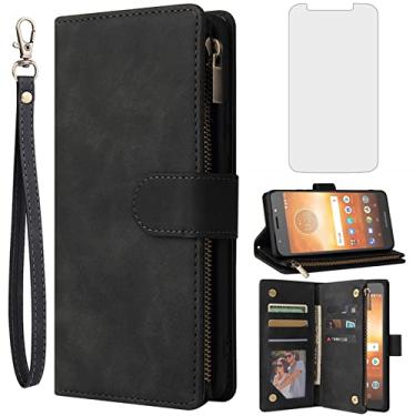 Imagem de Asuwish Capa carteira compatível com Moto E5 Play E 5 Cruise 5E Go e protetor de tela de vidro temperado, capa flip de couro, porta-cartões, capas para celular Motorola MotoE5play MotoE5 E5play