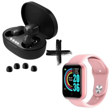 Imagem de KIT Smartwatch D20 com Notificações E Fones de Ouvido Sem Fio Bluetooth 5.0