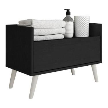 Imagem de Gabinete Armário Banheiro 80cm Retrô Multimóveis V5000, Preto/Branco