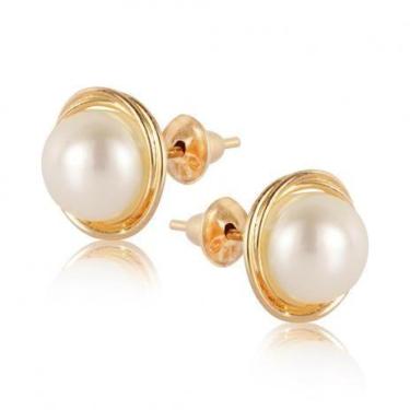 Imagem de Brinco de ouro 18k Rococó de pérola - Elegancy Joias, 4 mm, 0,6 gramas